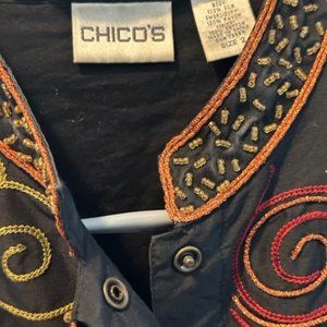 Chico's Size 2 - Black Silk Beaded Jacket (Size equivalent to Women's 12 - 14)
